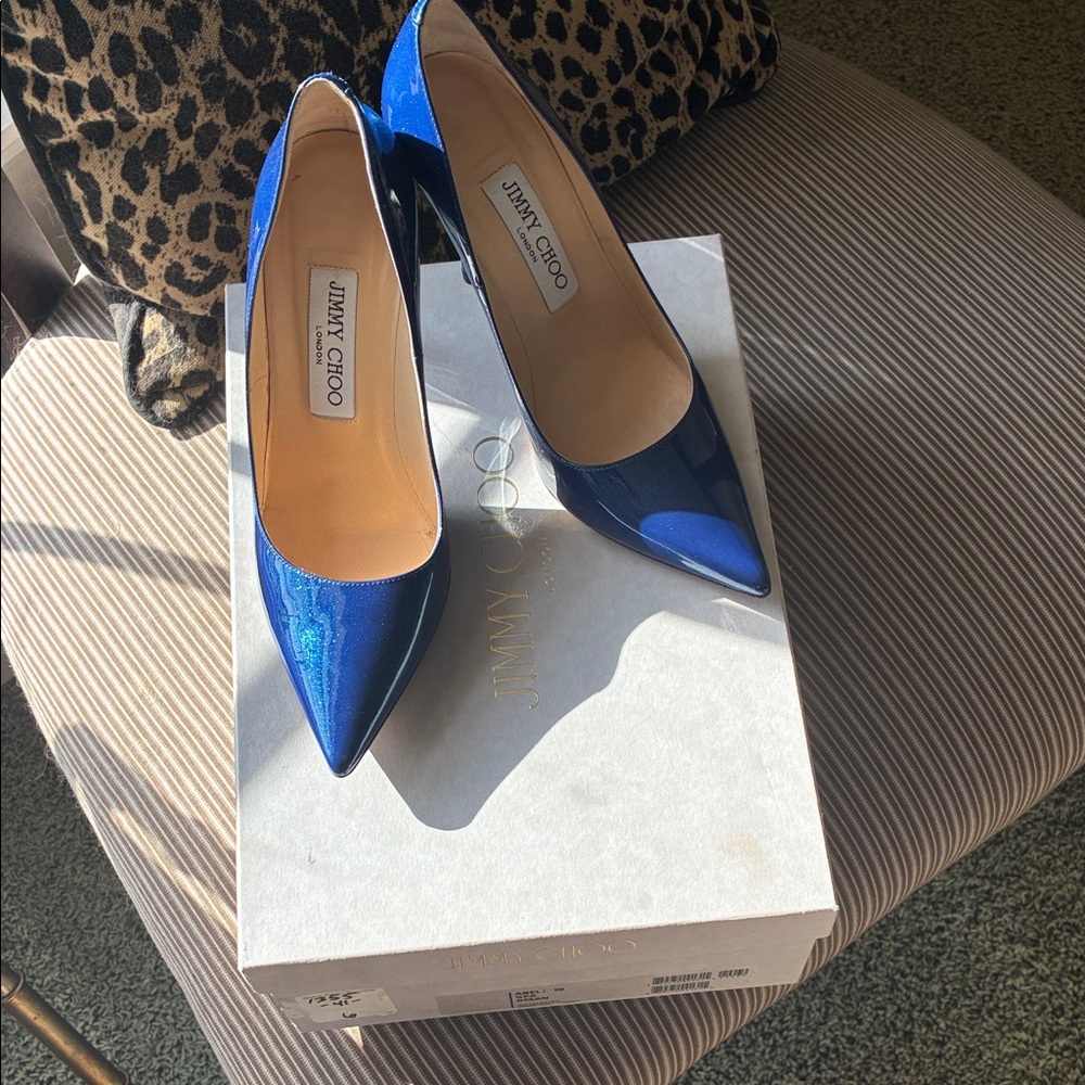 Jimmy Choo Dark Blue Patent Heels - Picture 2 of 6
